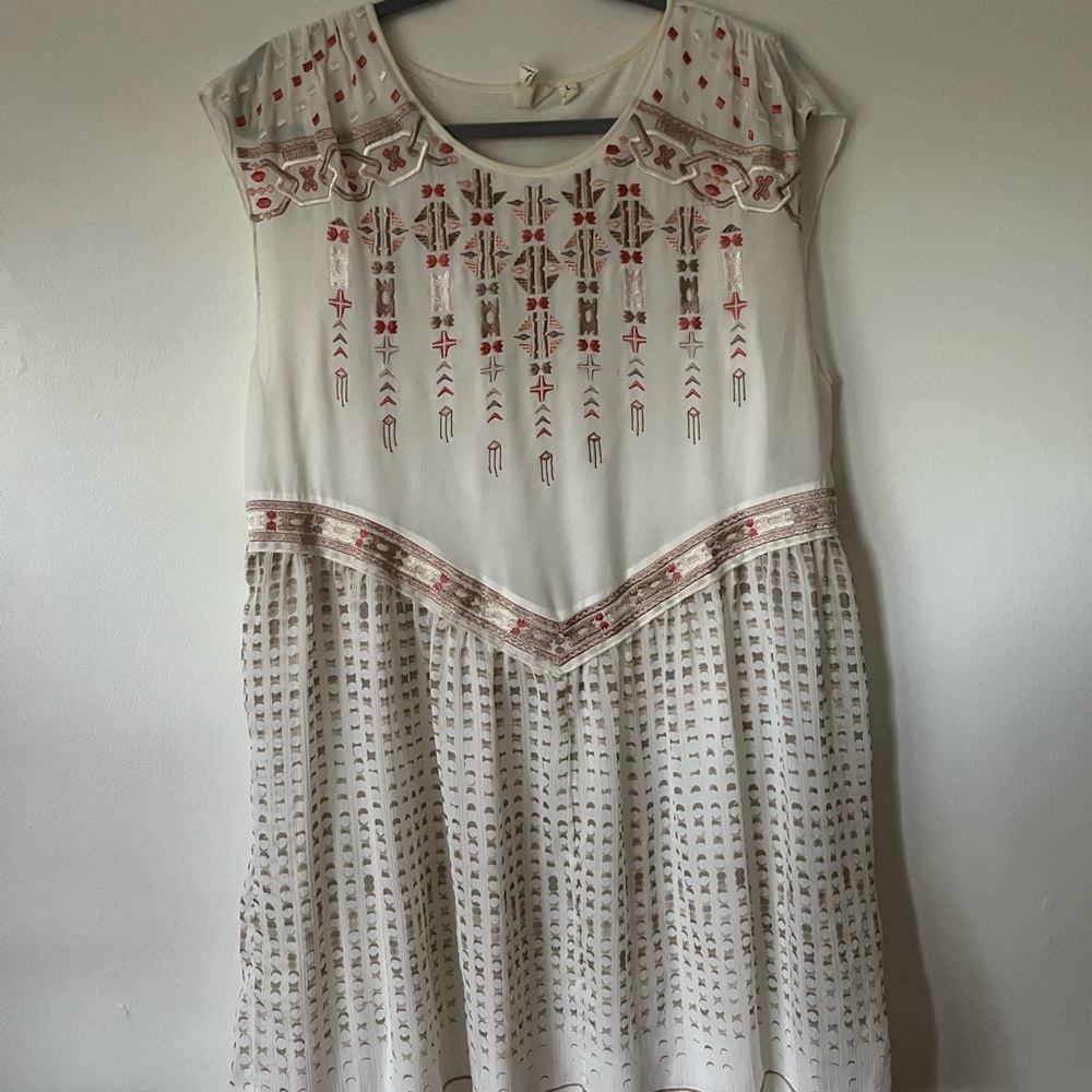 Anthropologie Cap Sleeve Embroidered Dress